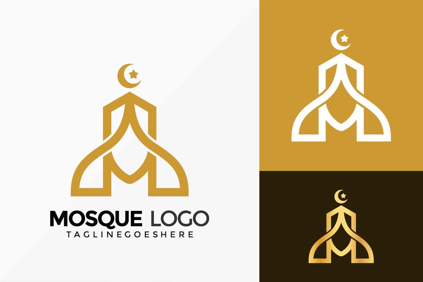 Letra m mezquita diseño de vector de logotipo islámico. emblema de identidad de marca, concepto de diseños, logotipos, elemento de logotipo para plantilla.