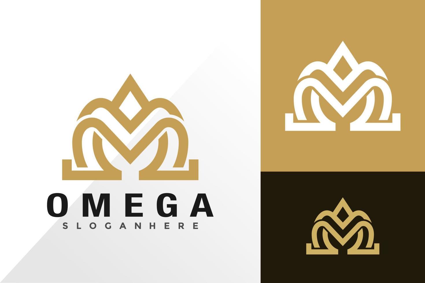 Logotipo de la corona de la letra m omega y el concepto del vector del diseño del icono para la plantilla