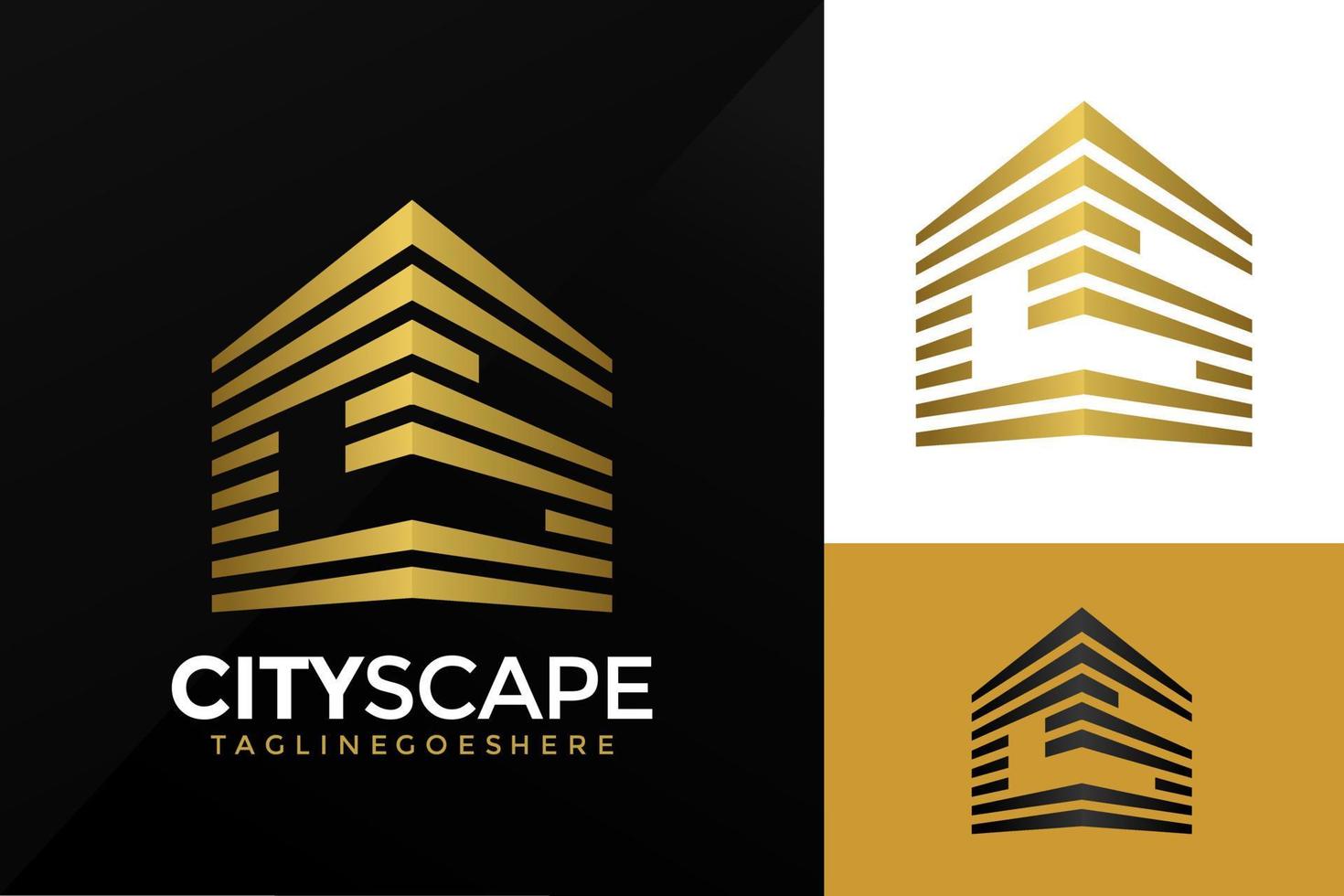 Gold City Building with Initial Letter C S, Golden Real Estate Apartment with CS Monogram luxury elegant logo design vector