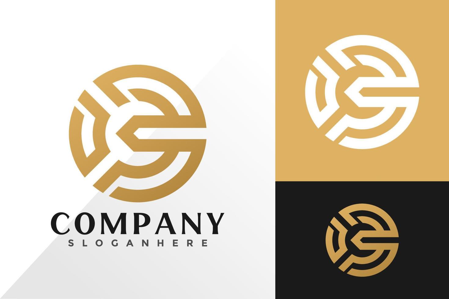 Letra de oro g círculo logo e icono diseño vector concepto de plantilla