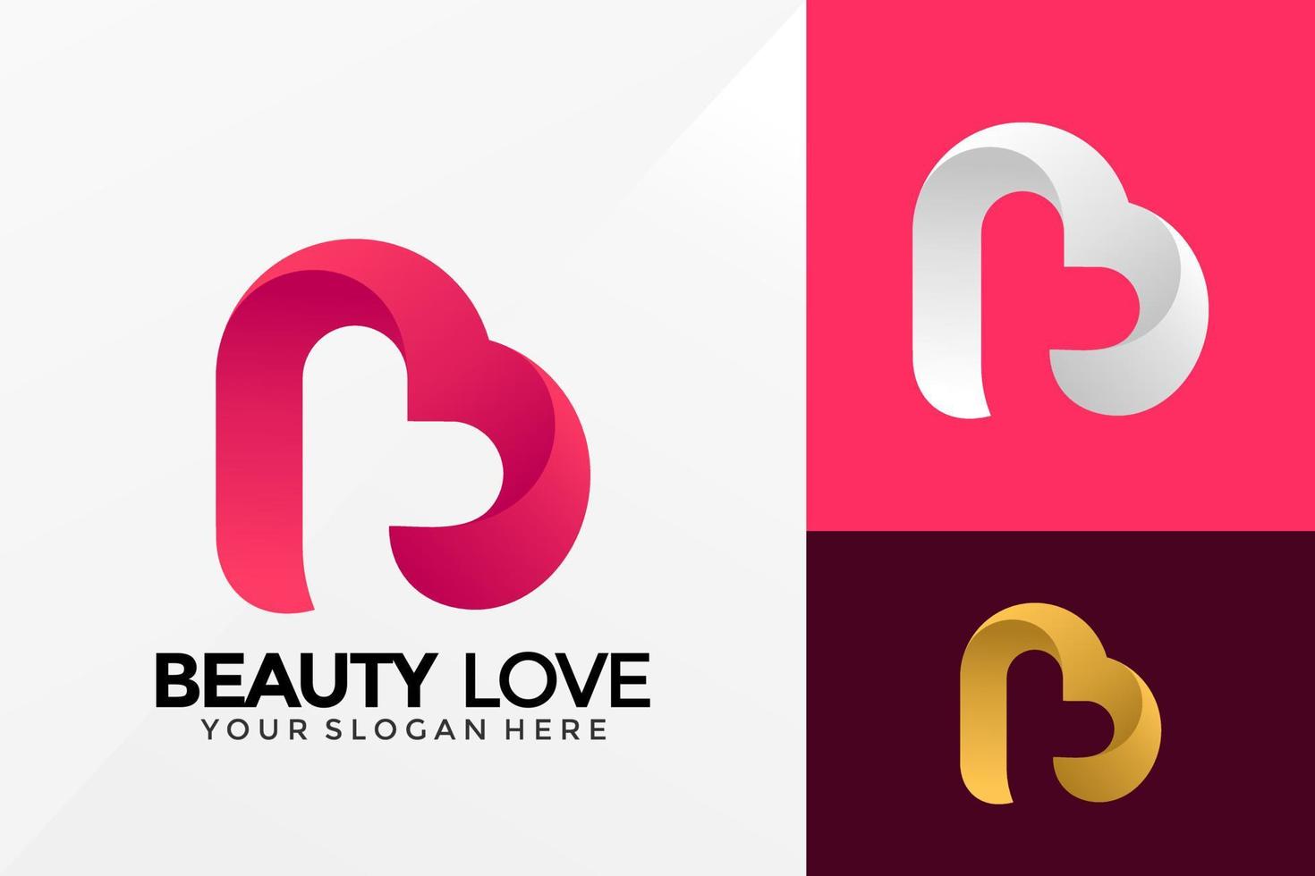 Letra b diseño de logotipo de amor de belleza, vector de logotipos de identidad de marca, logotipo moderno, plantilla de ilustración de vector de diseños de logotipo
