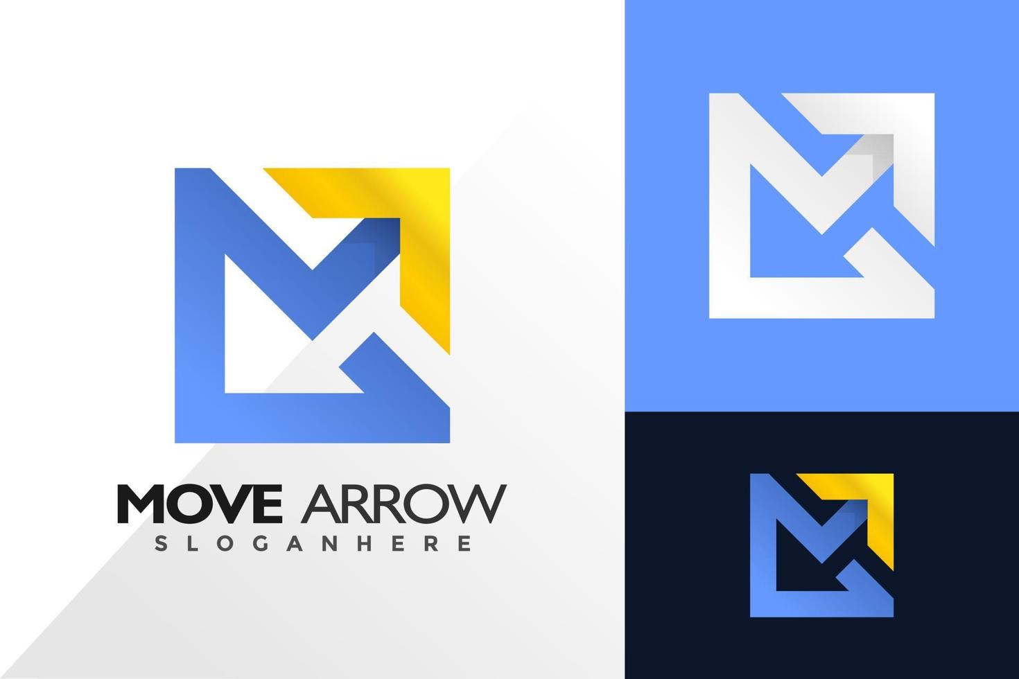 Letter m move arrow logo and icon design vector concept for template