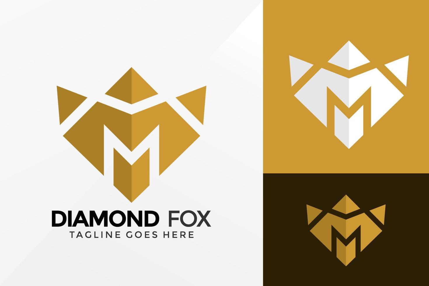 Diseño de logotipo de zorro de diamante inicial m, diseños de logotipos de identidad de marca plantilla de ilustración vectorial vector