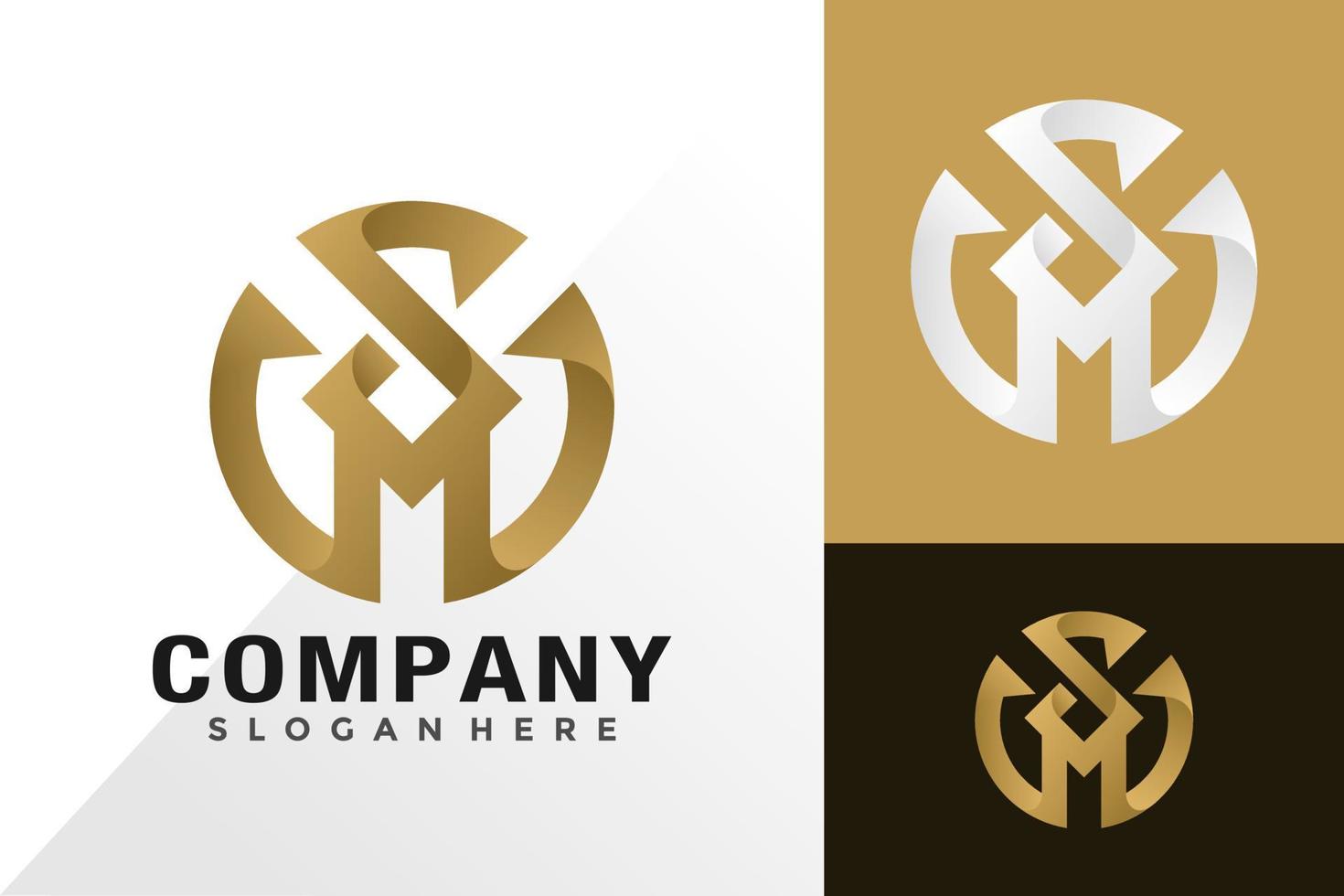 Letra de oro sm o ms monograma logo e icono diseño vector concepto de plantilla