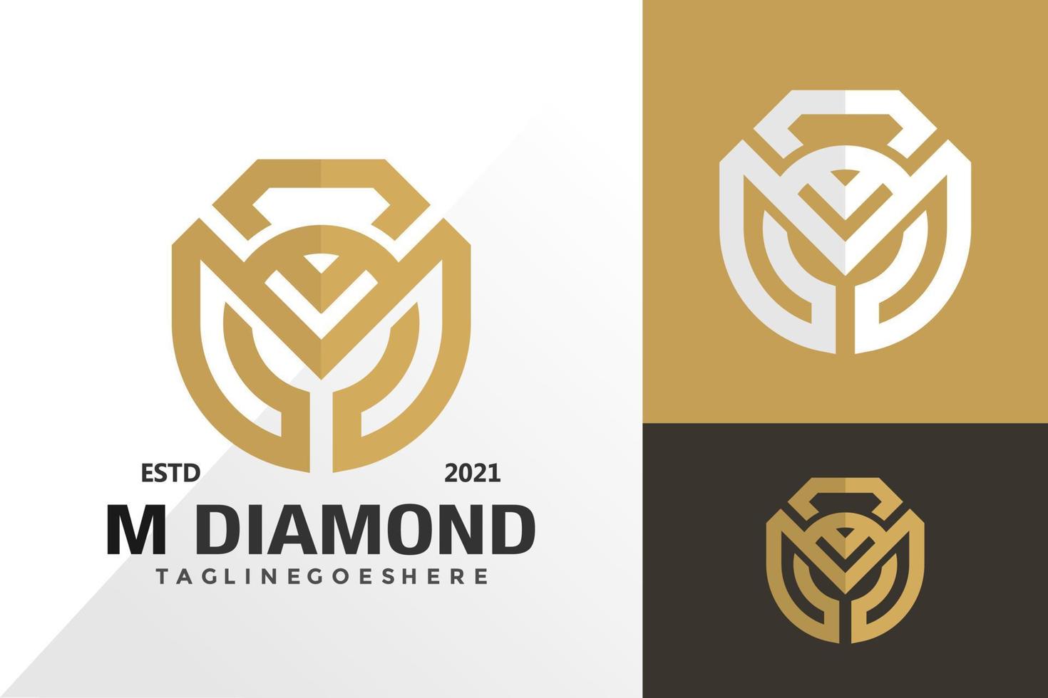 Letra de oro m joyería de diamantes concepto de vector de diseño de logotipo e icono para la plantilla