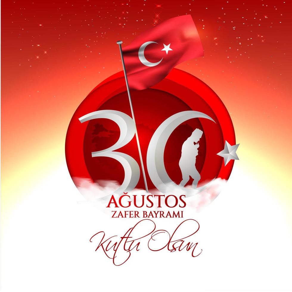 Turkey National Celebration Card, Badge, Banner or Poster Vector Design 30 agustos zafer bayrami kutlu olsun, English translate, Happy August 30, Victory Day