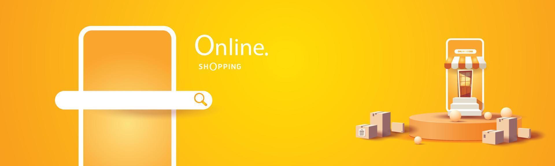 compras en línea en el teléfono comprar vender negocio digital web banner aplicación dinero publicidad pago comercio electrónico ilustración vectorial buscar vector