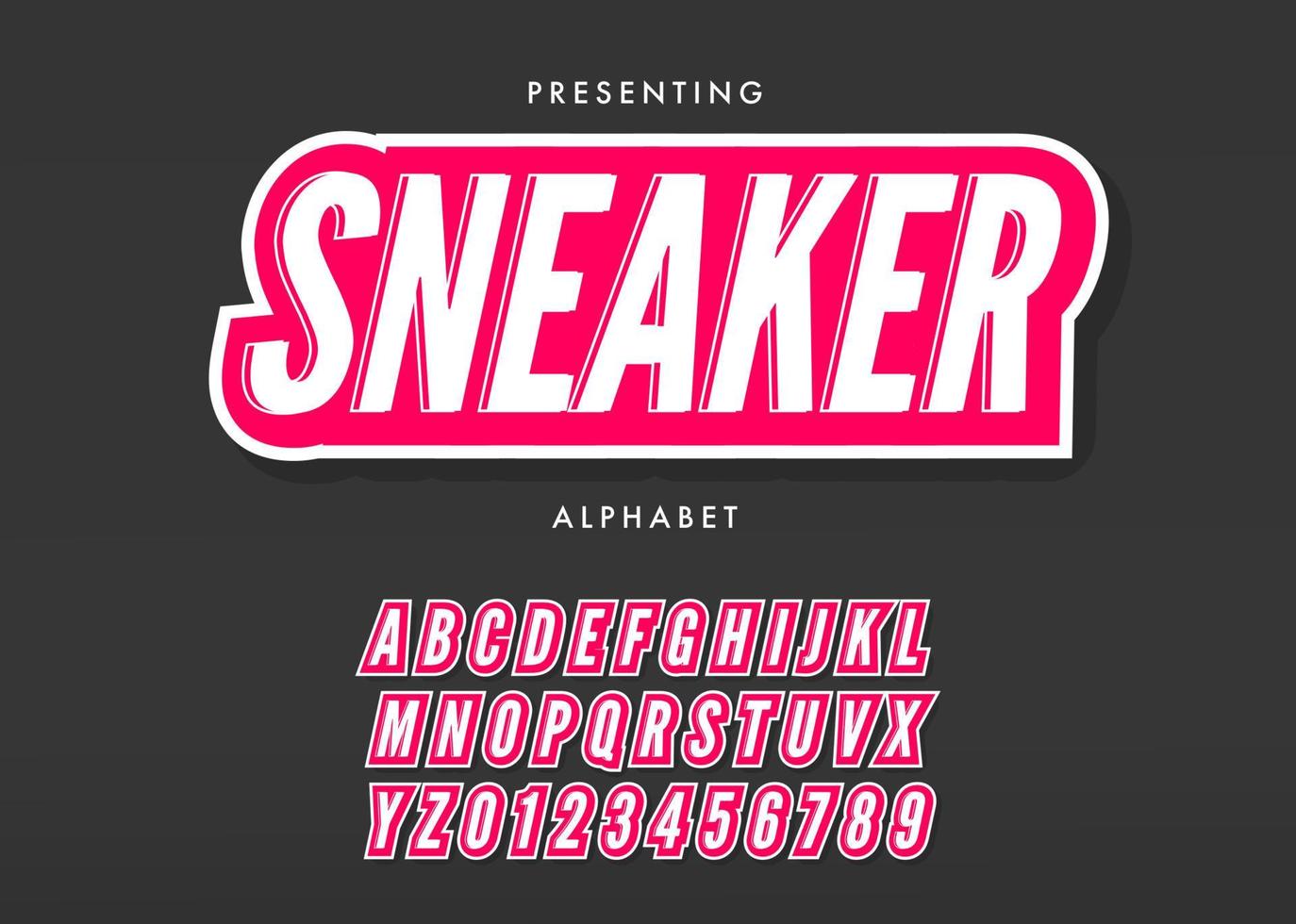 Popular sticker style text effect. Set of white red alphabet and number vector