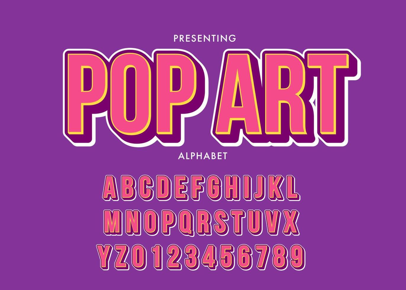 conjunto de letras y números del alfabeto de estilo pop art con efecto de extrusión 3d vector