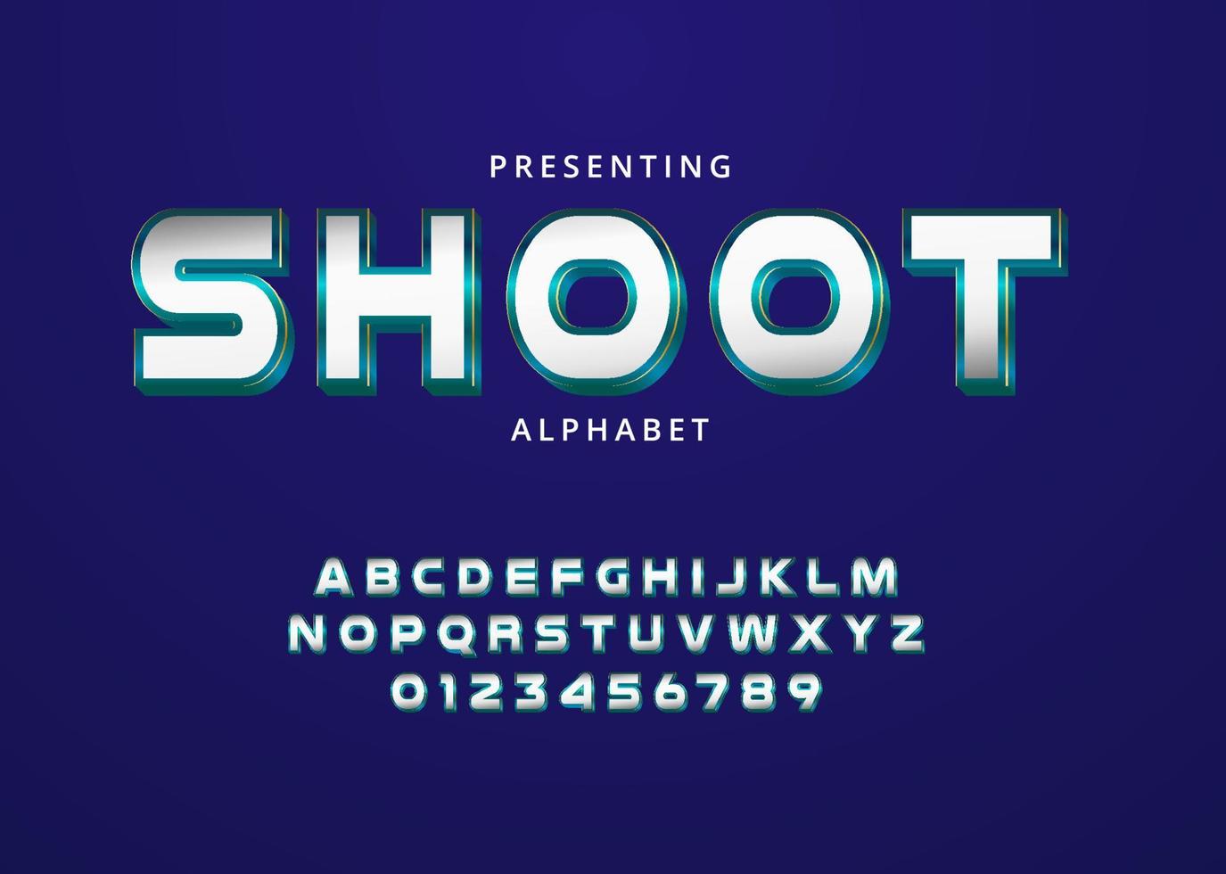 Modern sans serif custom style font, metallic alphabet letter and number vector