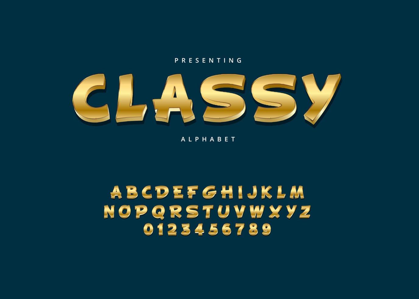 Classy display custom style font, metallic gold alphabet letter and number vector