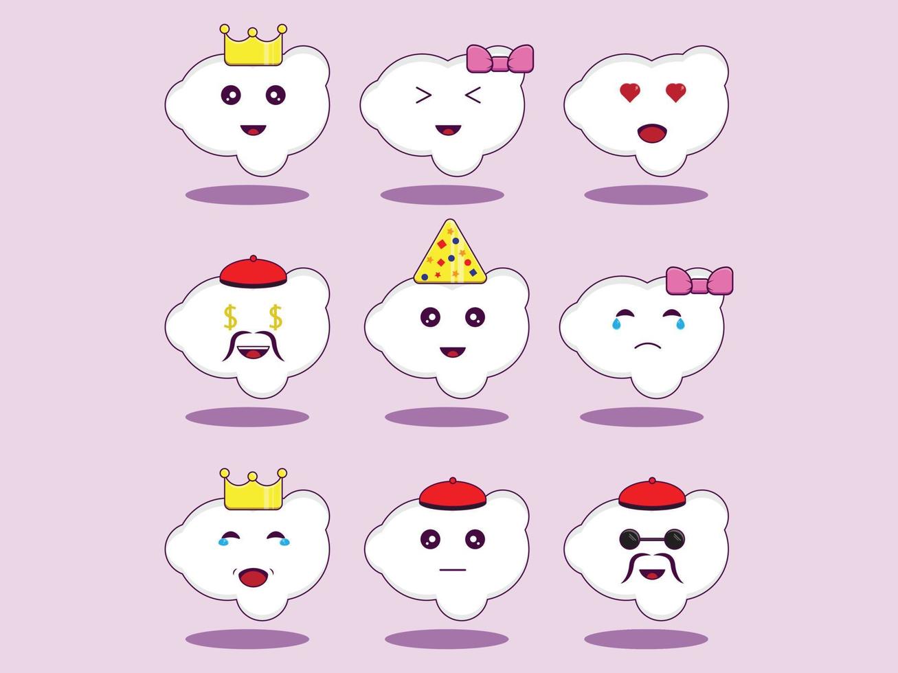 cute vector cloud set character icon illustration