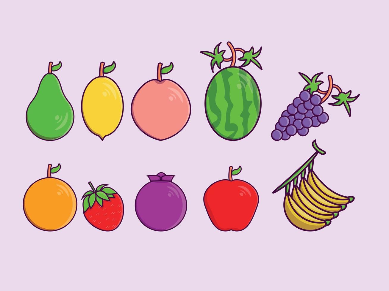 colección de frutas color clipart vector icono de dibujos animados ilustración