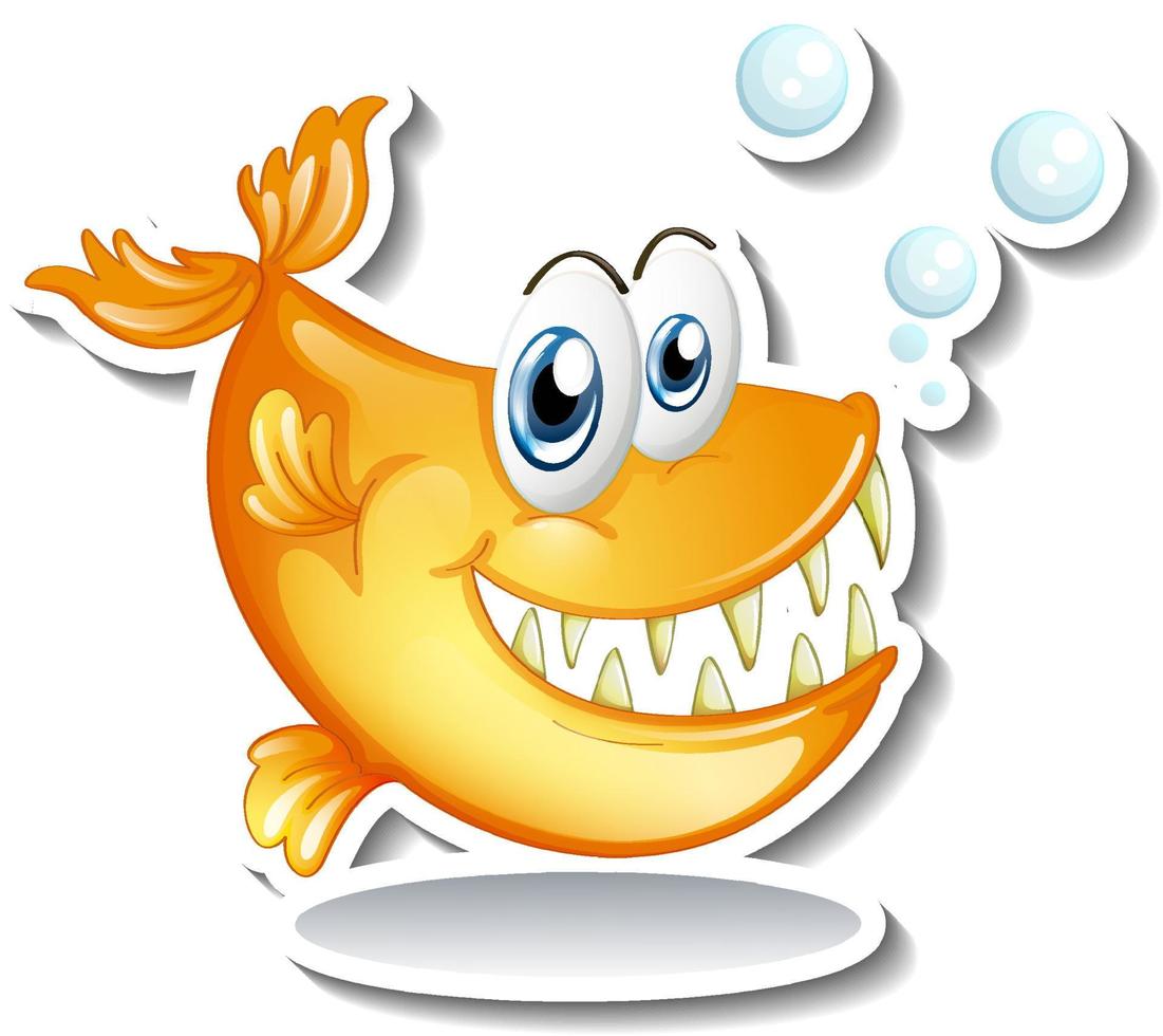 Cartoon fish with big fangs cartoon sticker vector