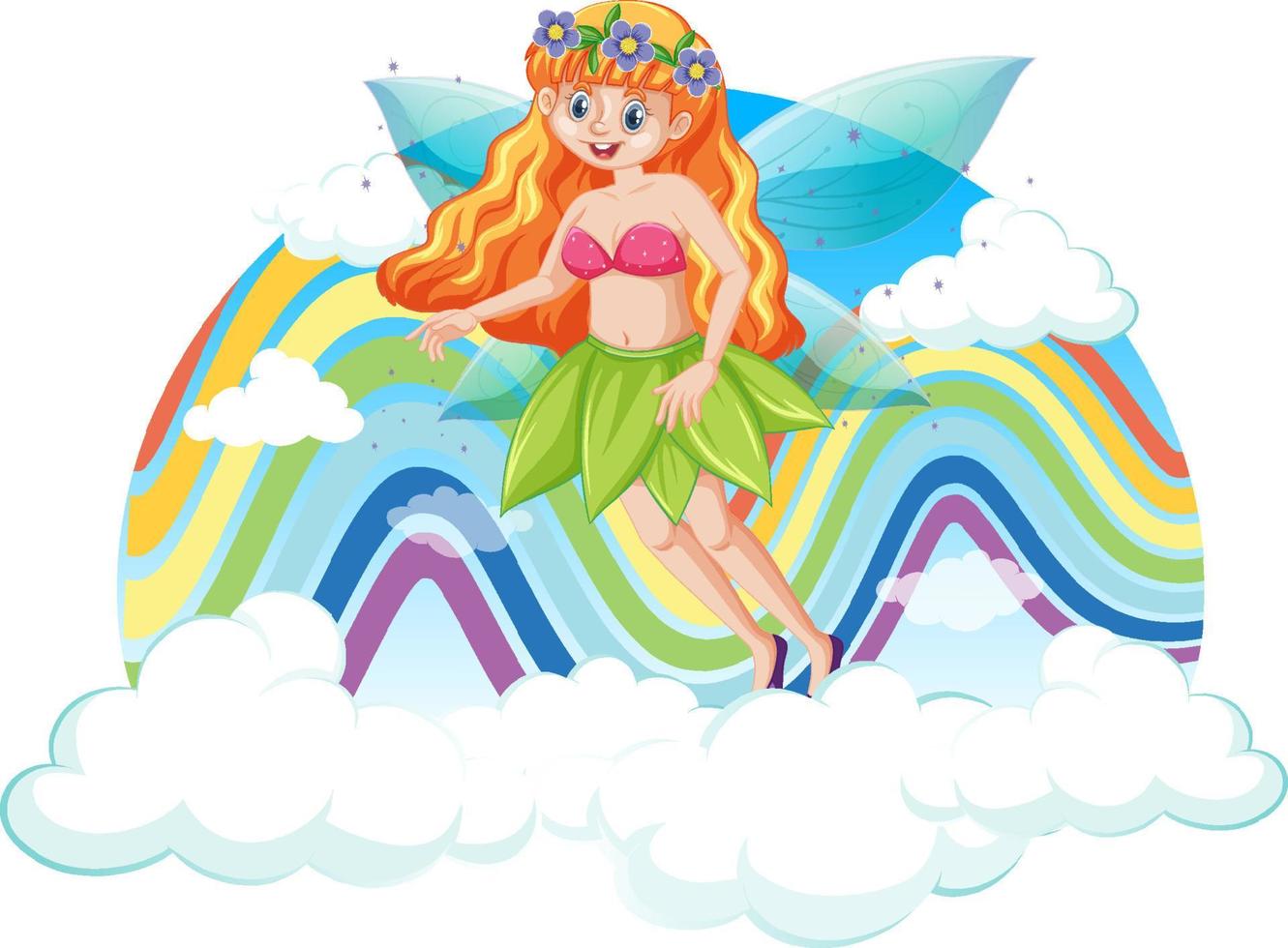 Beautiful fairy with rainbow in the sky vector