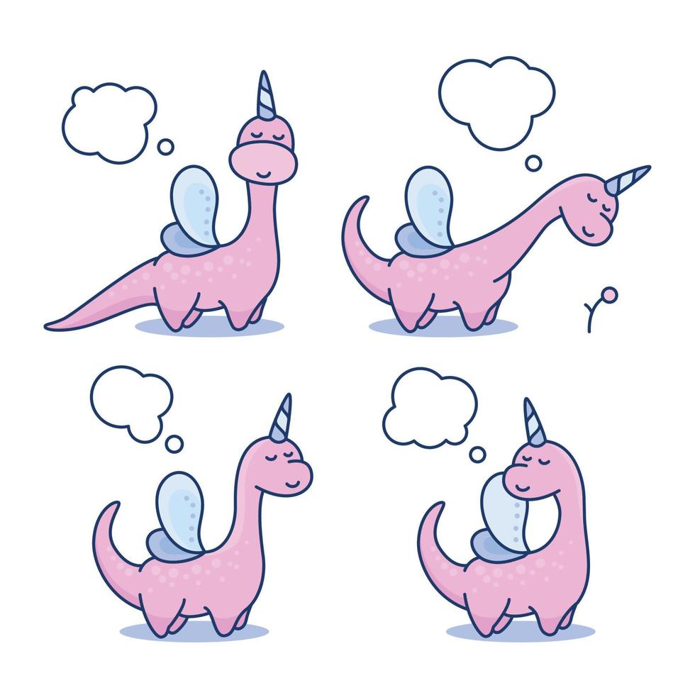 Cute dinosaur unicorn collection vector