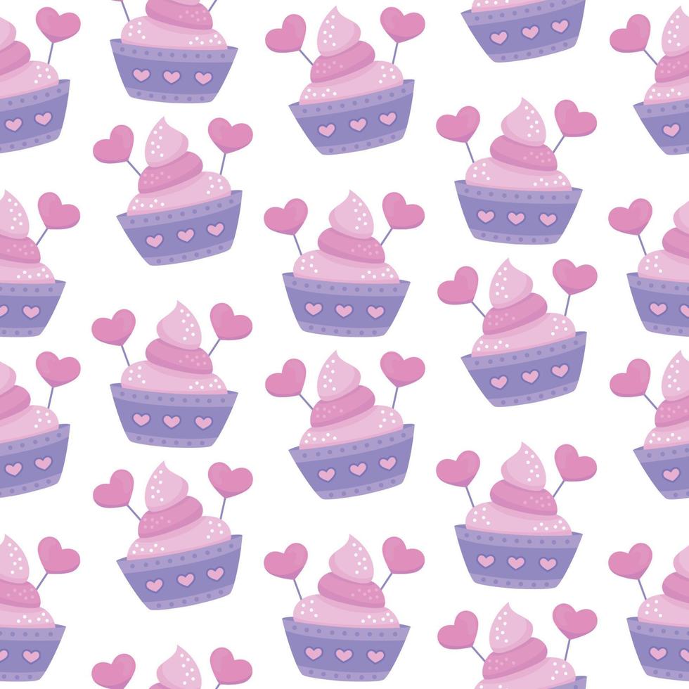Cupcake with hearts seamless pattern vector