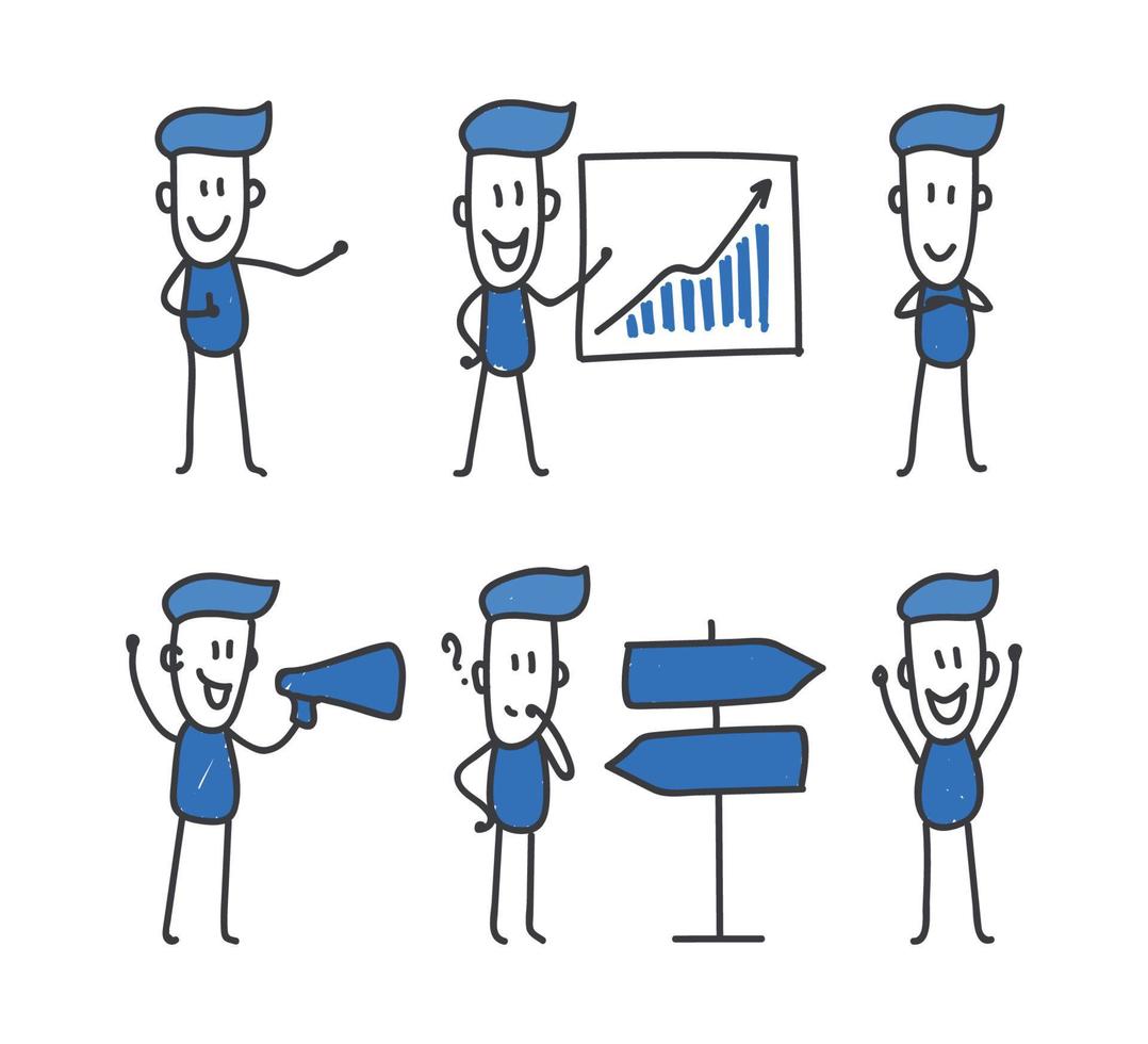 Collection doodle man with different poses vector