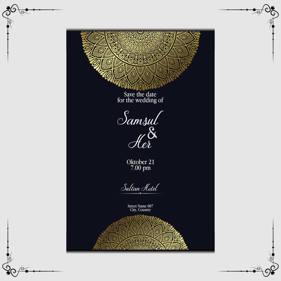 Luxury gold mandala ornate background for wedding invitation, book cover vector