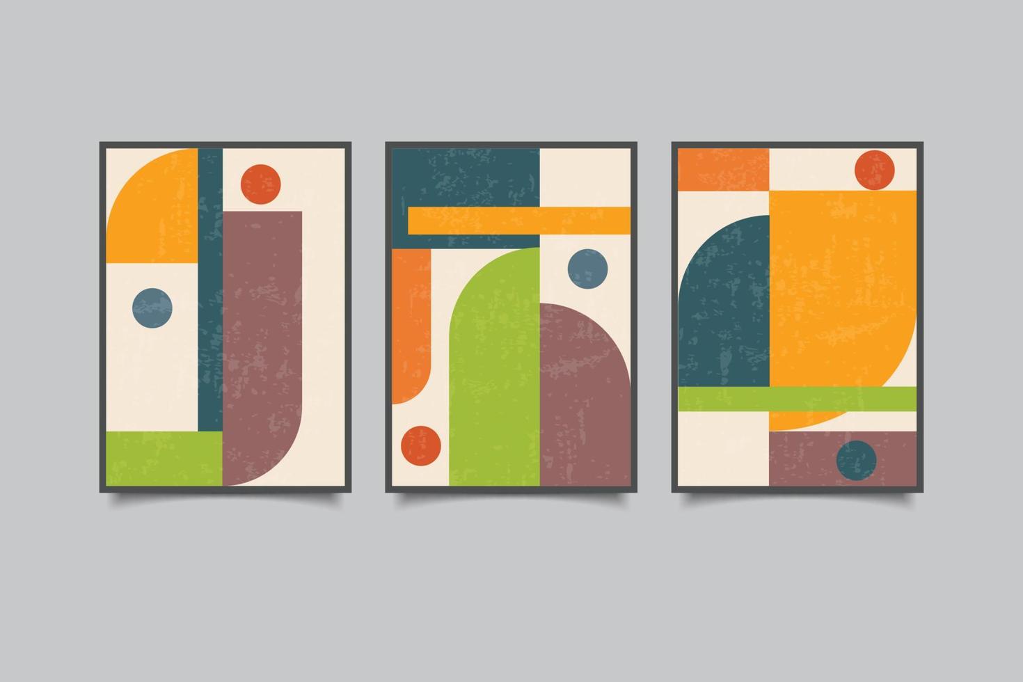 set of 3 mid century modern geometric wall art vector