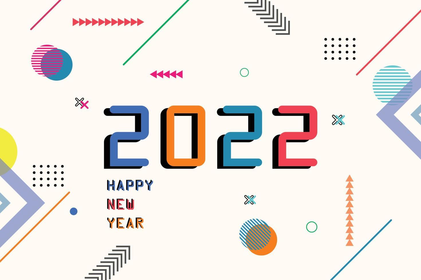 happy new year 2022 with memphis background vector