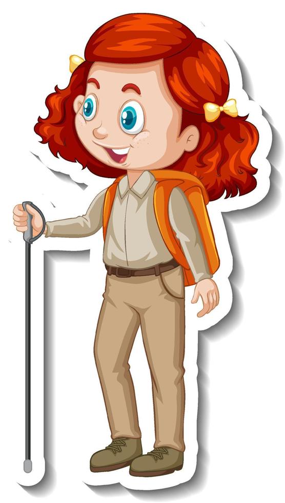 chica en traje de safari pegatina de personaje de dibujos animados vector