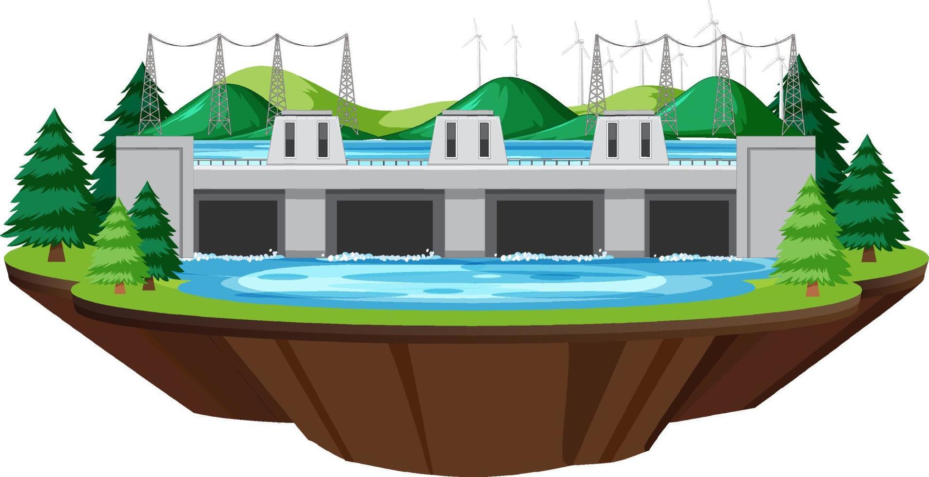 plantas hidroeléctricas aisladas generan electricidad vector