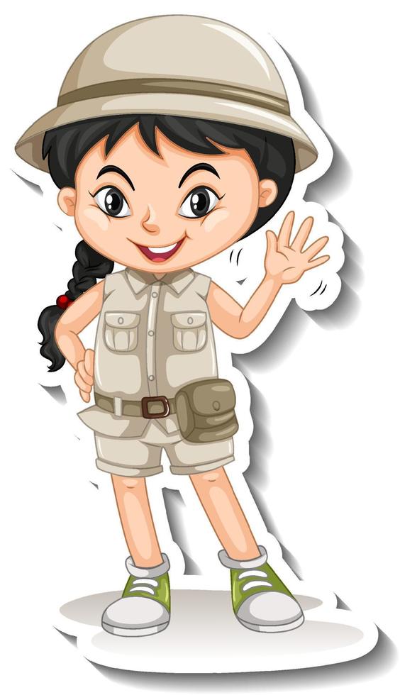 Girl in safari outfit cartoon character sticker vector