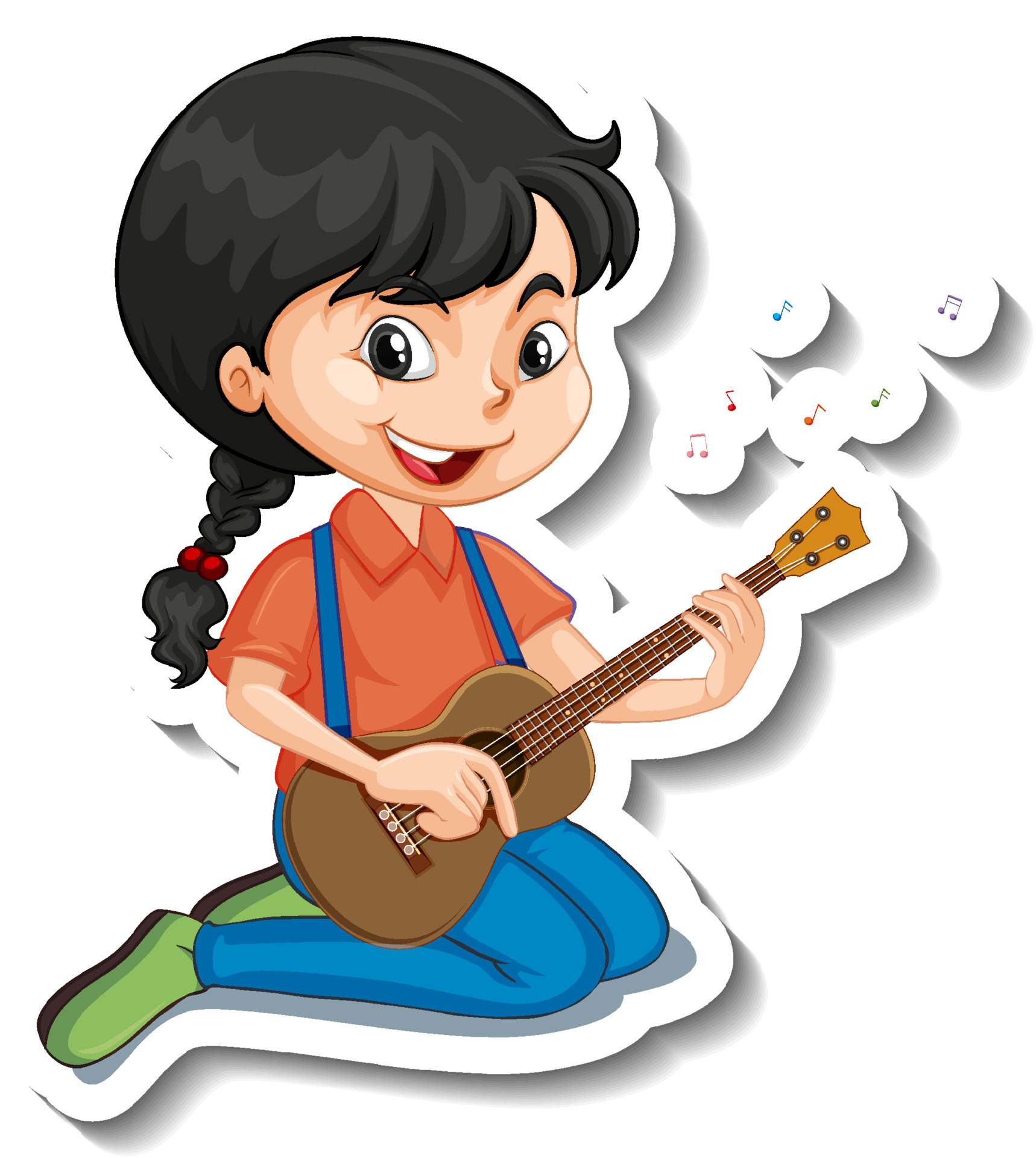 una niña tocando la guitarra pegatina de personaje de dibujos animados  4496540 Vector en Vecteezy