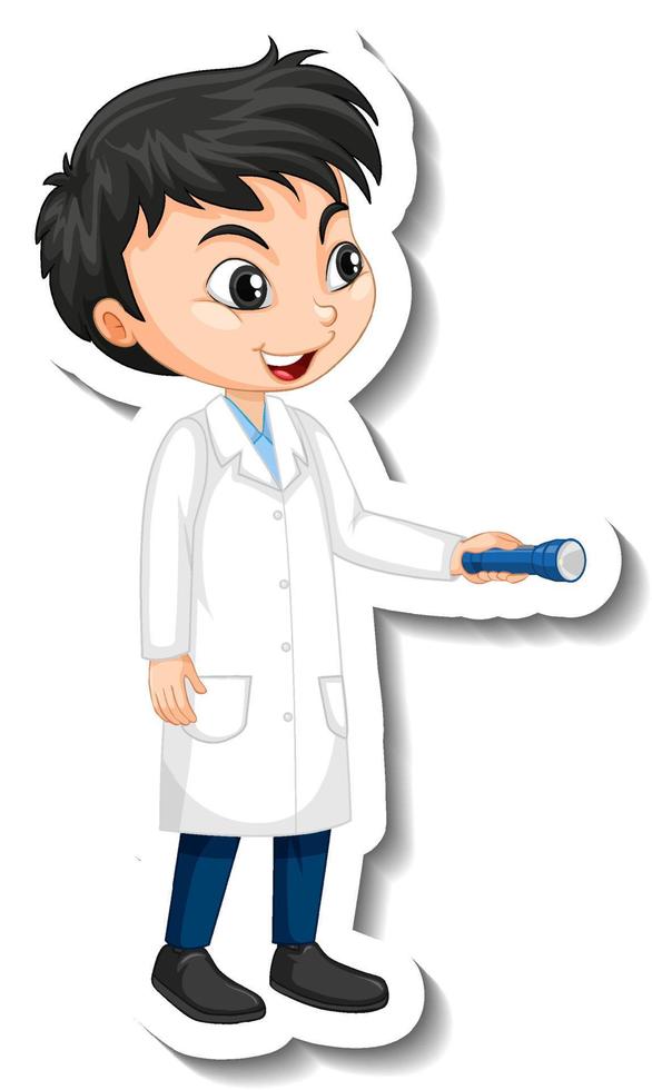 Scientist boy cartoon character sticker vector