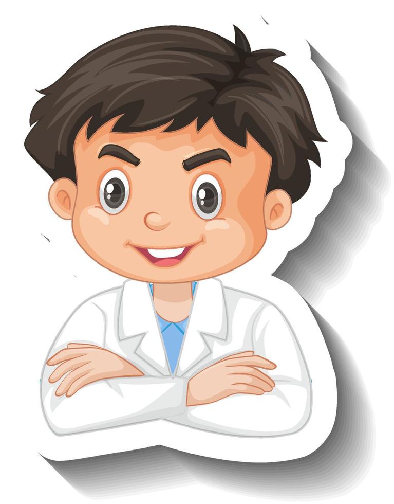 pegatina de personaje de dibujos animados de niño estudiante científico vector