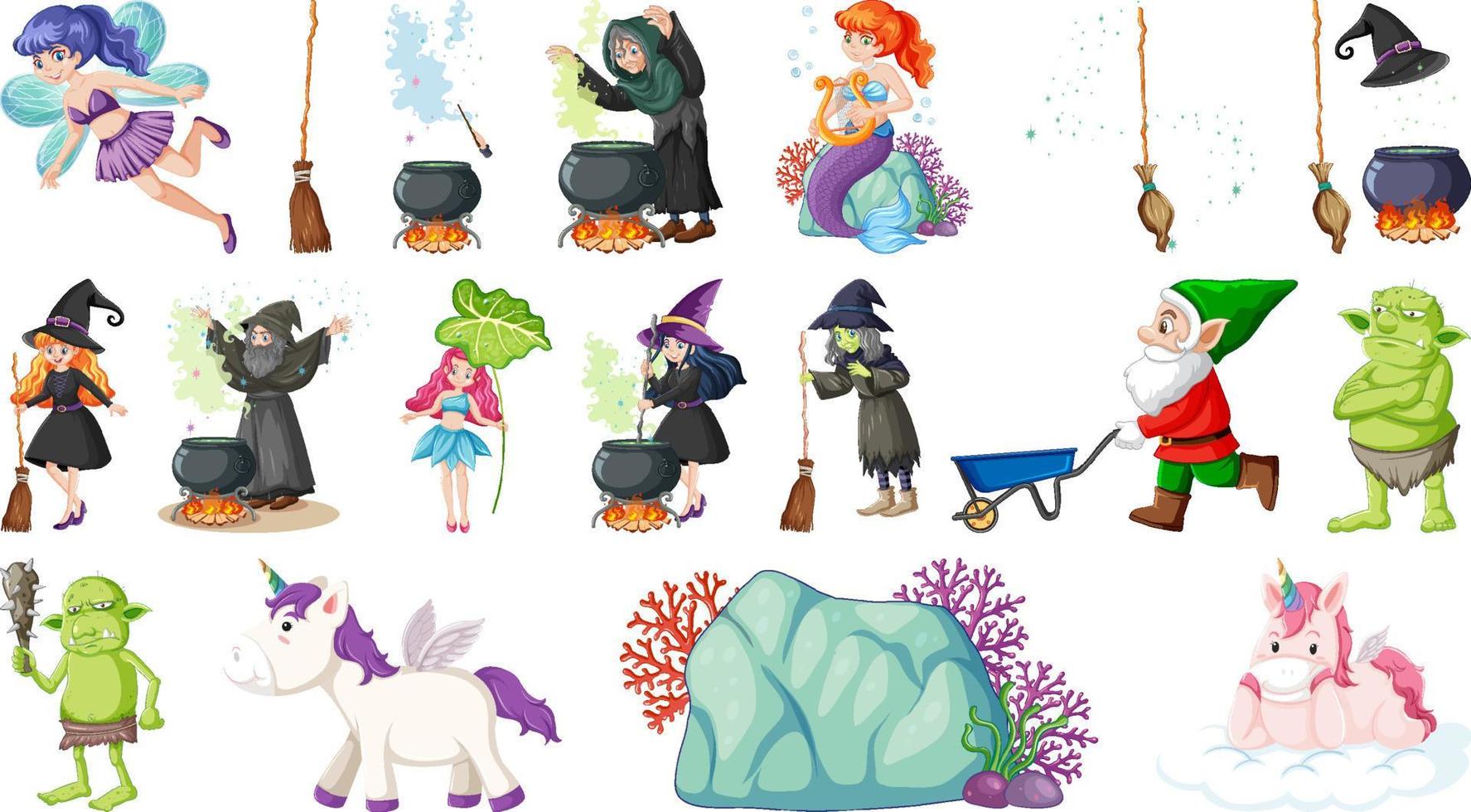 Set of fantasy fairy tale characters and elements vector