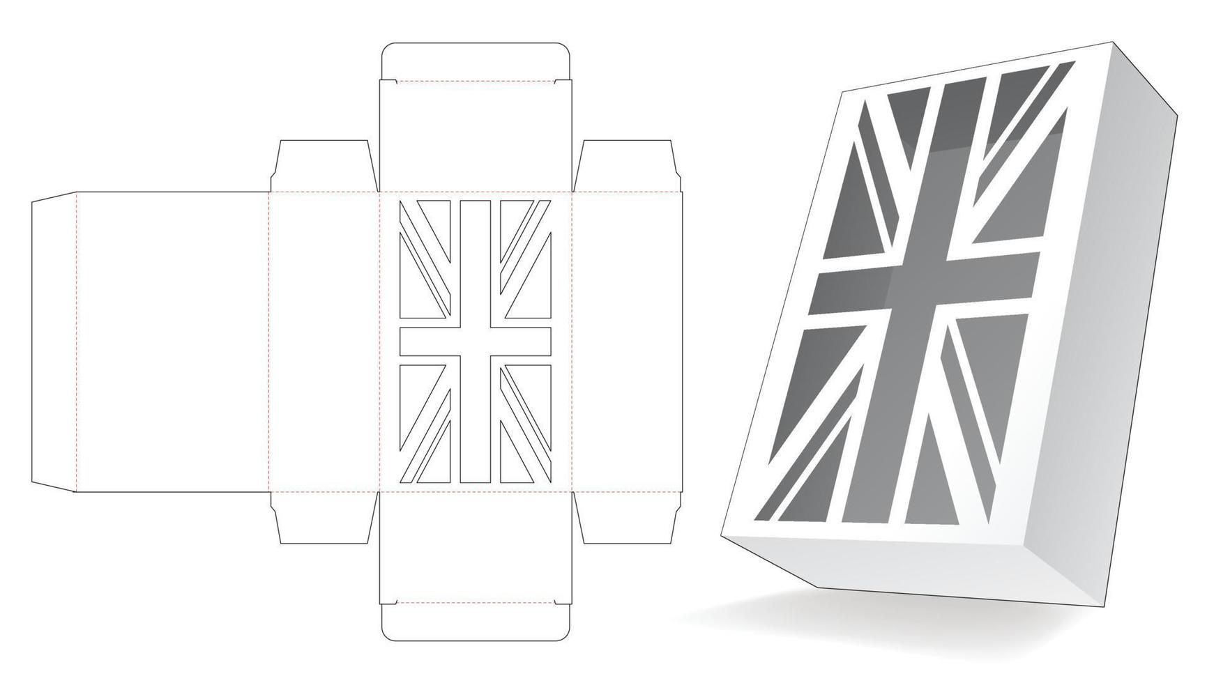 Packaging box with stenciled United Kingdom flag die cut template vector