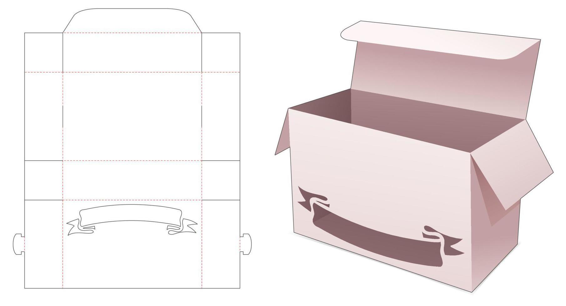 caja simple con plantilla troquelada de ventana de cinta vector