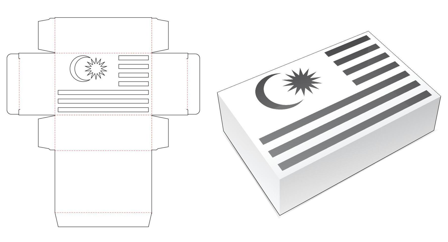 Box with stenciled Malaysia flag die cut template vector