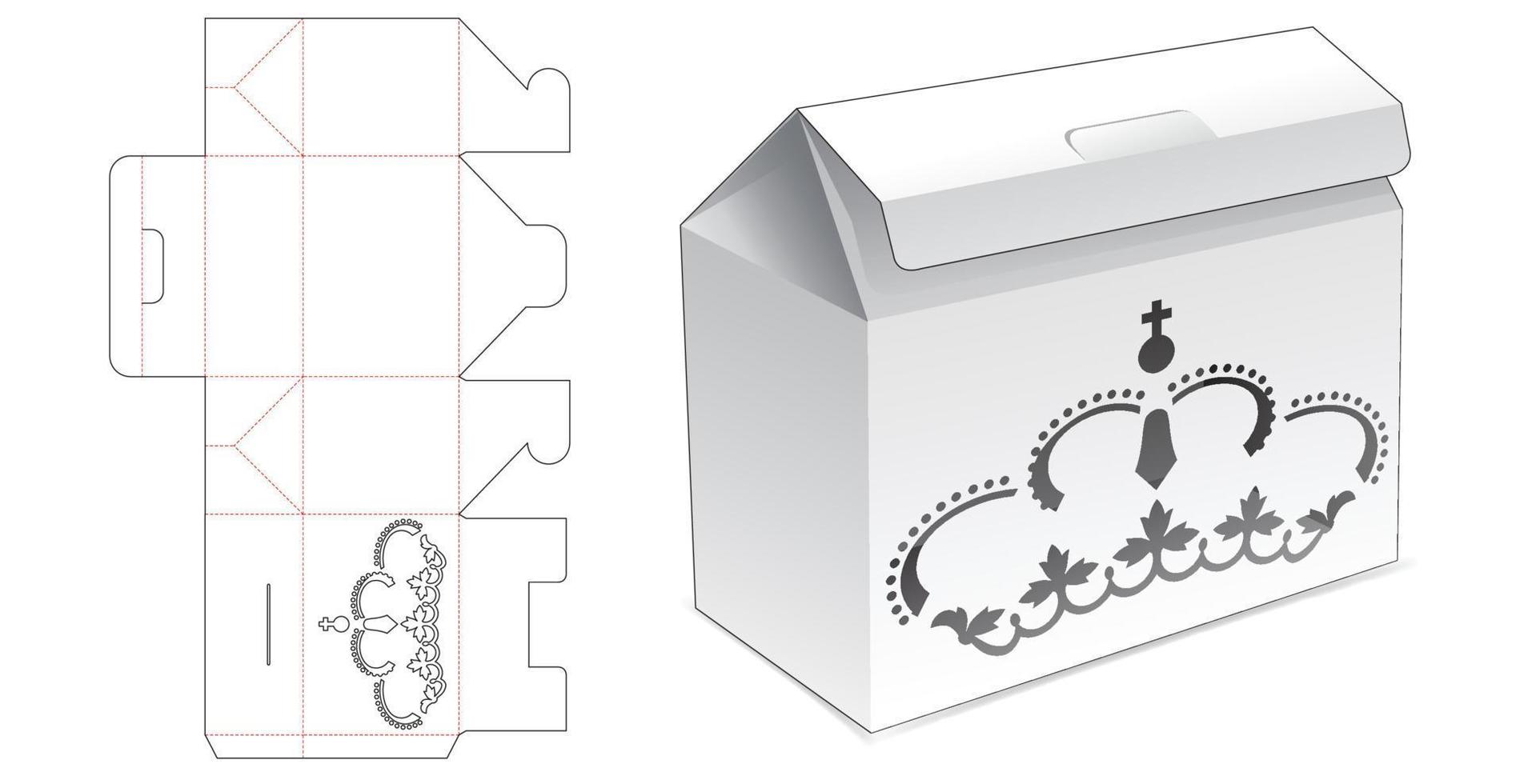 caja plegable de cartón con plantilla troquelada de corona estarcida vector