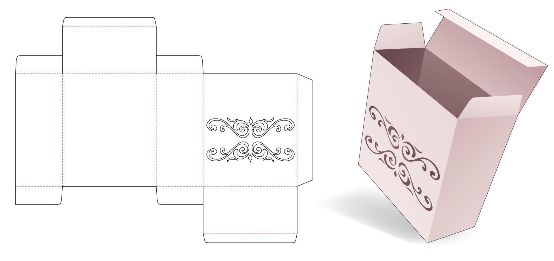 Simple box with stenciled floral die cut template vector