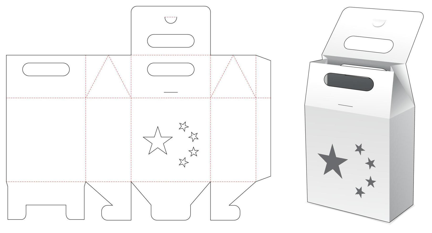 Flip bag box with star window die cut template vector