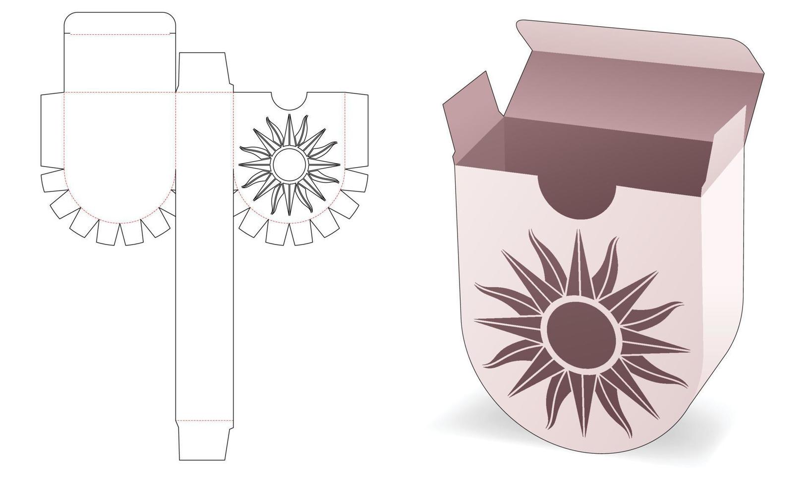 Round bottom box with stenciled sun die cut template vector