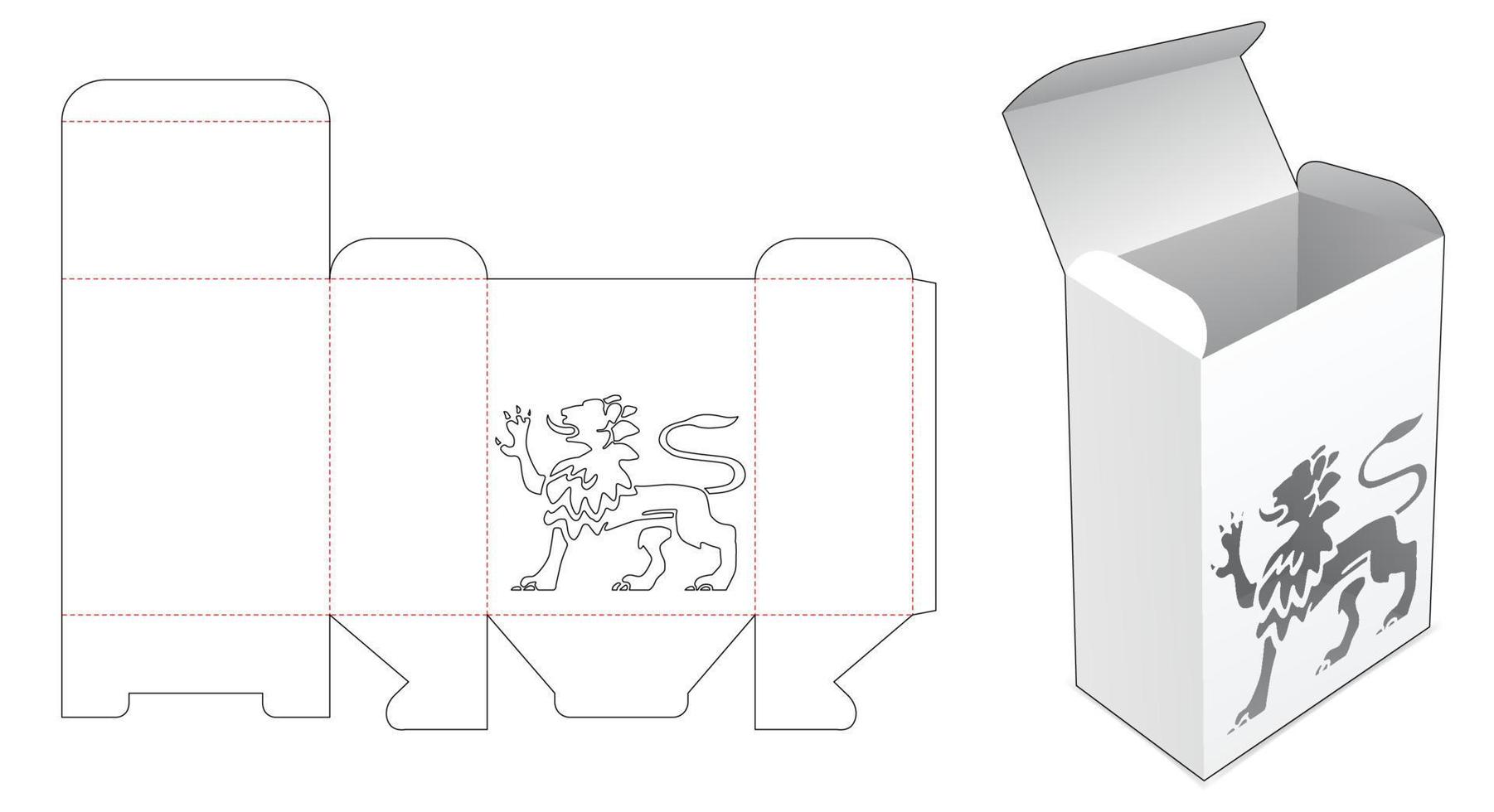 Tall box with stenciled lion die cut template vector