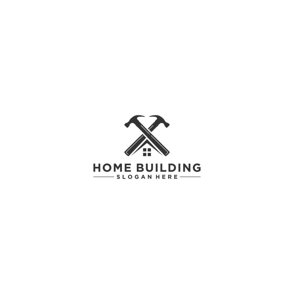 logo for house construction or house making with hammer and house windows vector