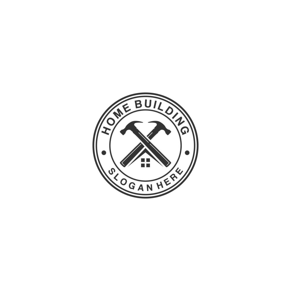 Logotipo para la construcción de viviendas o la construcción de viviendas con martillo y ventanas de la casa. vector