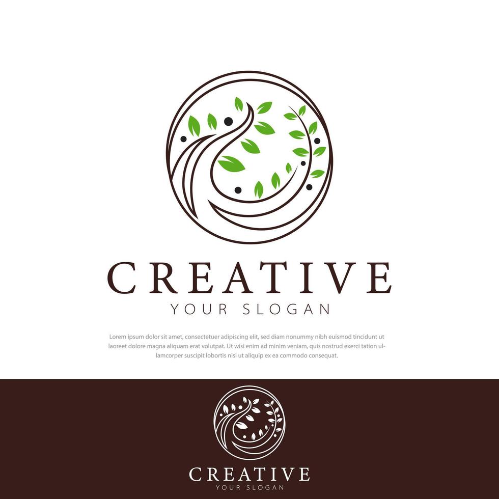 Tree logo design symbol Circle minimalistic line green leaves of life Logo vector illustration nature tree modern design