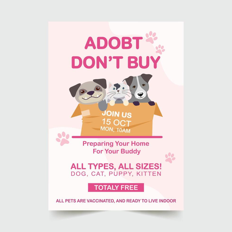 pet adoption poster with dog and cat in the box vector