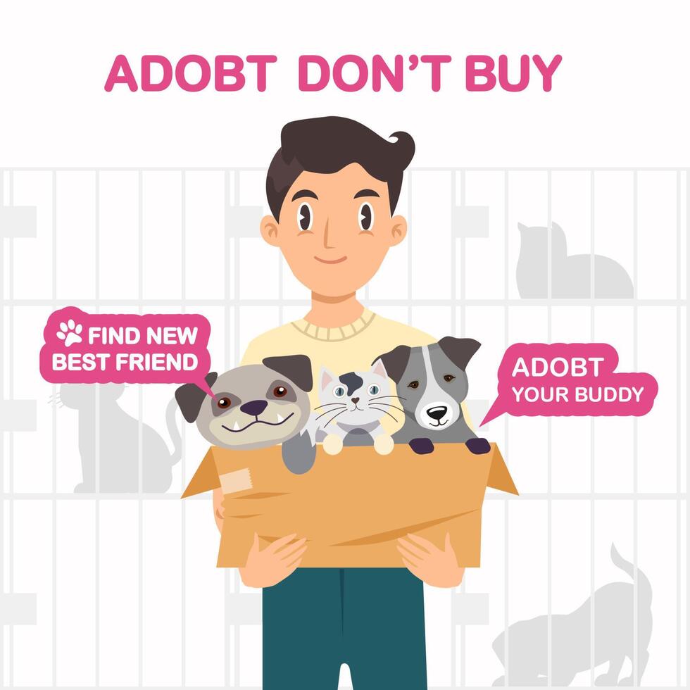 man bring adopted pet from pet shelter vector