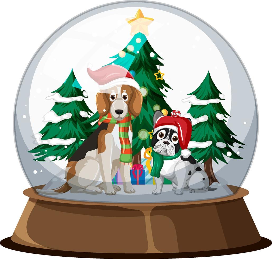 Christmas dogs in snow globe on white background vector