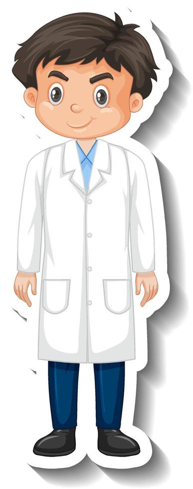 Scientist student boy cartoon character sticker vector