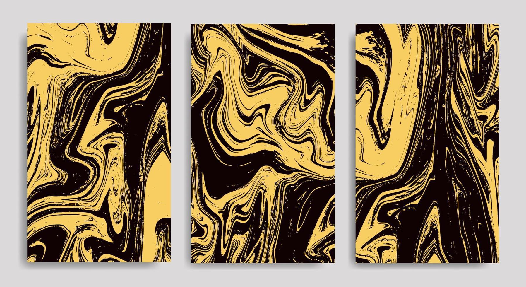 Set Abstract Black Yellow Liquid Marble Background vector