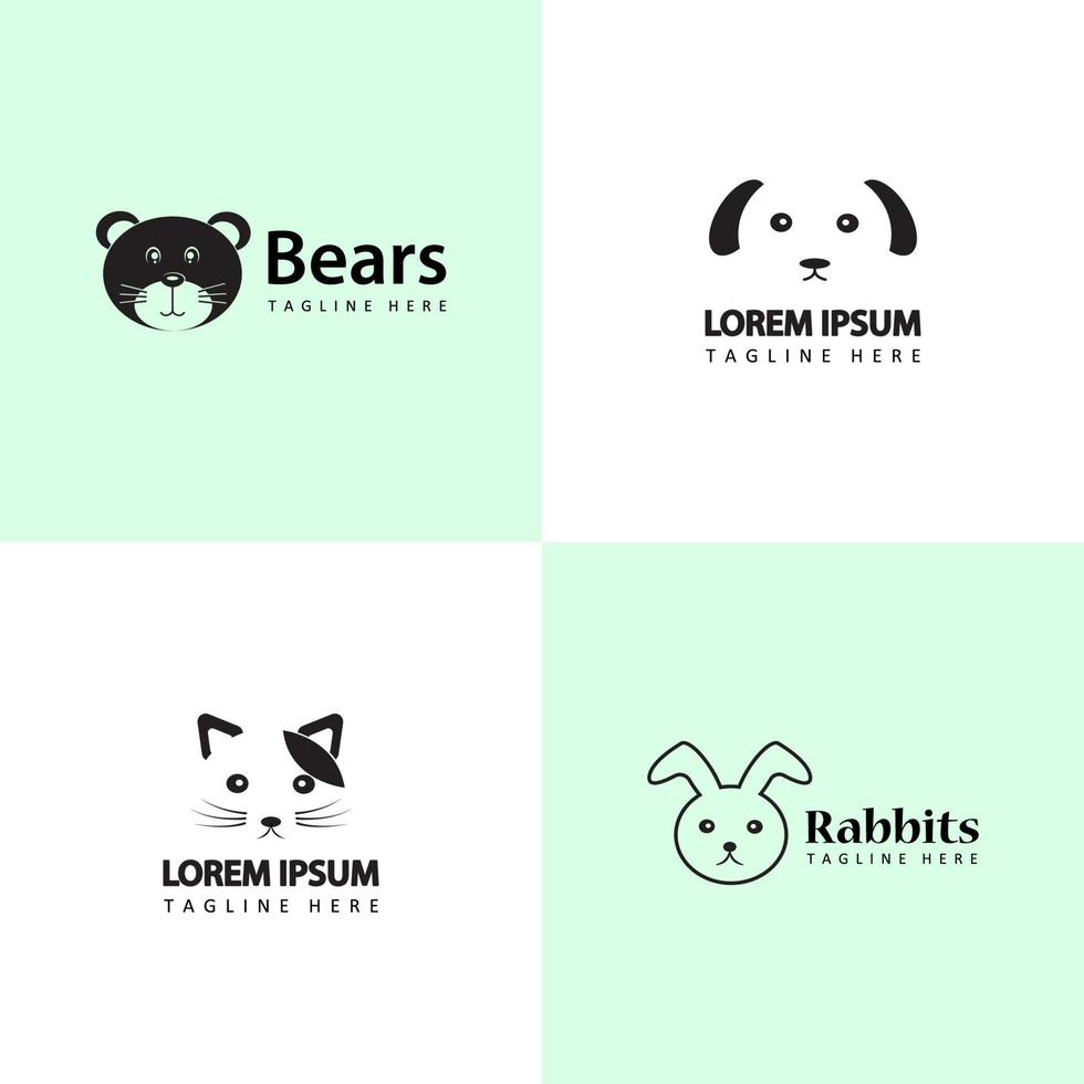 logo cat, dog, bear, and rabbit bundle suitable for pet shops vector