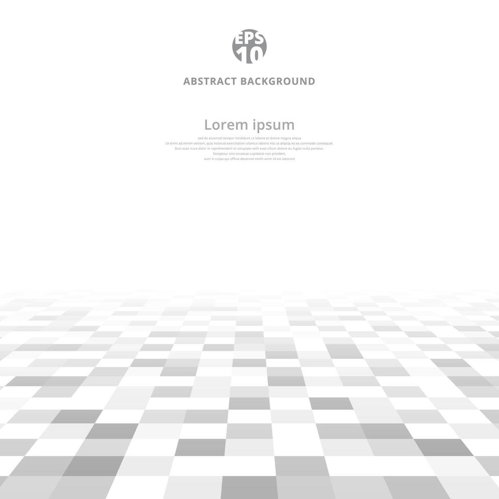 Fondo de patrón geométrico abstracto gris y blanco con malla de cuadrados en perspectiva de suelo con espacio de copia. mosaico. plantilla de geometría. vector